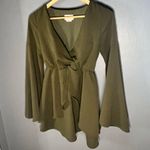 Showpo  olive green deep v bell sleeves dress Photo 3