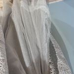 Badgley Mischka Elegant Lace Strapless Dress in Light Gray Photo 5