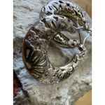 Sterling Silver 1 " Etched Filigreeā Pierced Wire Hollow Hoops Earrings EUC Photo 2