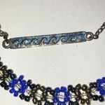 Lot of 2 Seed Bead Silver Tone Boho Ankle Bracelets Blue Photo 2