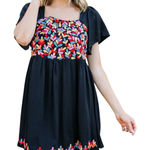 Savanna Jane Black Embroidered Babydoll Mini Dress Boho Festival Size Medium Photo 0