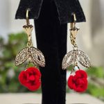 Gold Filled Velvet Red Rose Drop Earrings Photo 1