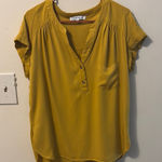 A New Day Rose + Olive Blouse Size M Mustard Yellow Color Short Sleeves Photo 0