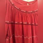 Garnet Hill Burnt Orange Rust Embroidered Knit Boho Top 3/4 Sleeve Size Medium Photo 2