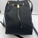 Prima by Phillippe Vintage Black Canvas and Leather Pull String Bucket Bag Photo 0