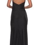 La Femme  Cross Back Satin Jersey Trumpet Gown in Black Size US 12 Photo 1