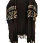 World Market Black Embroidered Lace Fringe Open Front Kimono Free Size MSRP $110 Black Photo 0