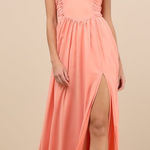 Lulus NWT  Luxe Favorite Peach Pink Strapless Ruched Maxi Dress Bridesmaid Size M Photo 0