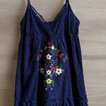 Embroidered Floral Navy Blue Lace V Neck Mini Dress Dress Sz M Beach Cover Up Size M Photo 0
