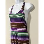 BCBGMAXAZRIA  Striped Tank Dress Purple Green Brown White Ruched Hem Size S Photo 1