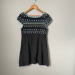 Free People  Wool Knit Fair Isle Sweater Dress Teal Blue Charcoal Gray Size Large Photo 1