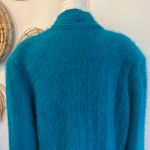 Vintage Teal Angora Blend Oversized Cardigan Open Front Knit Sweater Coat XL Blue Photo 9