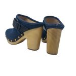 Veronica Beard  Dacey Denim Clogs Heels Studded Buckle Wood Blue Size 6‎ Photo 10