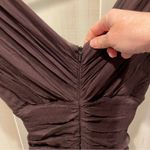 Stunnnig Y2K Tadashi Collection silk ruched chocolate brown deep v bodycon dress Size M Photo 4