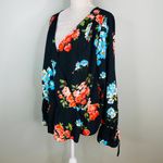 ASOS Blouse Top Size 18 Black Floral Bell Sleeves V-Neck Peplum Photo 5
