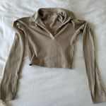 Hollister  beige cropped collared long sleeve shirt with tie in the back Photo 1