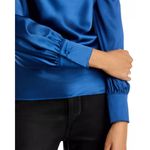 AQUA NWT Draped Satin Single Shoulder Blouse Women's S Sapphire Asymmetric Side Photo 4
