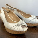 Franco Sarto  Womens Slingback Leather Peep-Toe Cork Wedge Sandals White Size 10M Photo 0