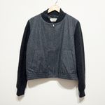 WE-AR4 Italy Wool Blend Woven Collarless Full Zip Bomber Jacket Gray Black Large Photo 0