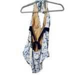 Tart NEW Swim Blue Marbled Print Halter Plunge One Piece Swimsuit Size Medium Photo 1