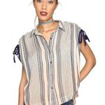 Free People  Baby Blues Stripe Button Down Shirt Top Size Small Photo 0