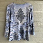 Jess & Jane Large 3/4 Sleeve V Fantasia Boho Tunic Artsy Rhinestone Top Blue USA Photo 6