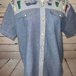 TEDDI Vintage Shirt SMALL Denim Chambray button front short sleeve Garden Flower Photo 5