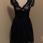Madison Marcus Black With Metallic Blue Lace Overlay Dress Size XS Extra Small Photo 5