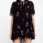 ZARA Black Floral Pleated Romper Playsuit Mini Dress Bohemian SZ S Photo 0