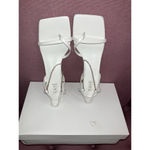 Raye Margaret Chain Strap Square Heels in White Leather 8 New Womens Sandals Photo 4