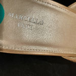 Marcello Paci Shoes Sz 8 Slides Kitten Heels Tweed Fabric Orange/Tan Tan Photo 3