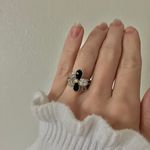 Boutique Black Silver Rhinestone Flower Ring “Trudie” Glam Classic Dark Femme Beautiful Jewelry Photo 11