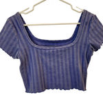 Aerie OFFLINE By Short Sleeve Square Neck Ribbed OG Groove Crop Tee Blue Medium Photo 0