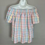 Trina Turk Blouse Off-The-Shoulder Plaid Abilla White Sz Large Top Women Summer Photo 9