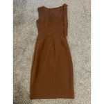 Calvin Klein Women's Chocolate Brown One Bow Shoulder Midi Dress Size 2 Photo 8