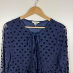 Entro Womens Velvet Heart Top Sz M Blue Sheer Long Sleeve Tiered Dark Romantic Photo 1