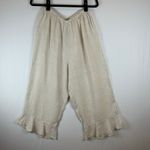 Flax  Linen Culottes Cropped Pants Elastic Waist Ruffle Hem Medium Photo 3