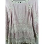 Democracy Medium Pink Embroidered Crochet Lace Bell Sleeve Boho Blouse Top Photo 4