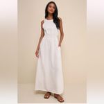 Little Lies Exceptionally Breezy Beige Linen Cutout Maxi Dress With Pockets New White Size L Photo 5