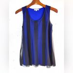 Hem & Thread  S Royal Blue and Black Striped Mesh Overlay Tank Top Photo 7