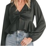 All in Favor  Tie Front Satin Peplum Top - Black Size S Photo 0