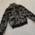 Socialite Green Black Camouflage Fluffy Bomber Jacket Women’s Size S Like New Photo 1