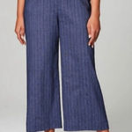 J. Jill Jenna Striped Linen Wide Leg Crop Pants Denim Blue Small Elastic Waist Photo 0