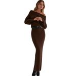 Favorite Daughter Irene Off Shoulder Ribbed Maxi Dress Coffee Brown XL‎ Photo 1