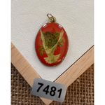 Vintage Brass Oval Pendant With White Dove & Holly Design Photo 4
