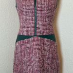 WORTH‎ pink tweed sheath dress, grey leather trim, sleeveless, back zip. 4 Size 6 Photo 0