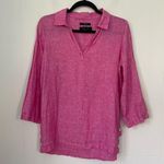 Tahari Pink Linen 3/4 Sleeve Blouse Tunic Top ~ Mother Of Pearl Buttons ~ Size S Photo 0