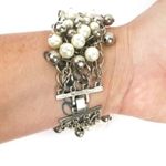 Vintage Antique Beaded Pearl Flower Bracelet Silver Photo 2