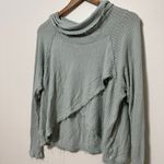 We The Free Free People Waffle Knit Long Sleeve Top Size Small  Green Cowl Neck Photo 2