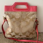 Coach Bonnie Signature Canvas W/Coral Leather Trim Fold Over Crossbody/Hand Bag Photo 3